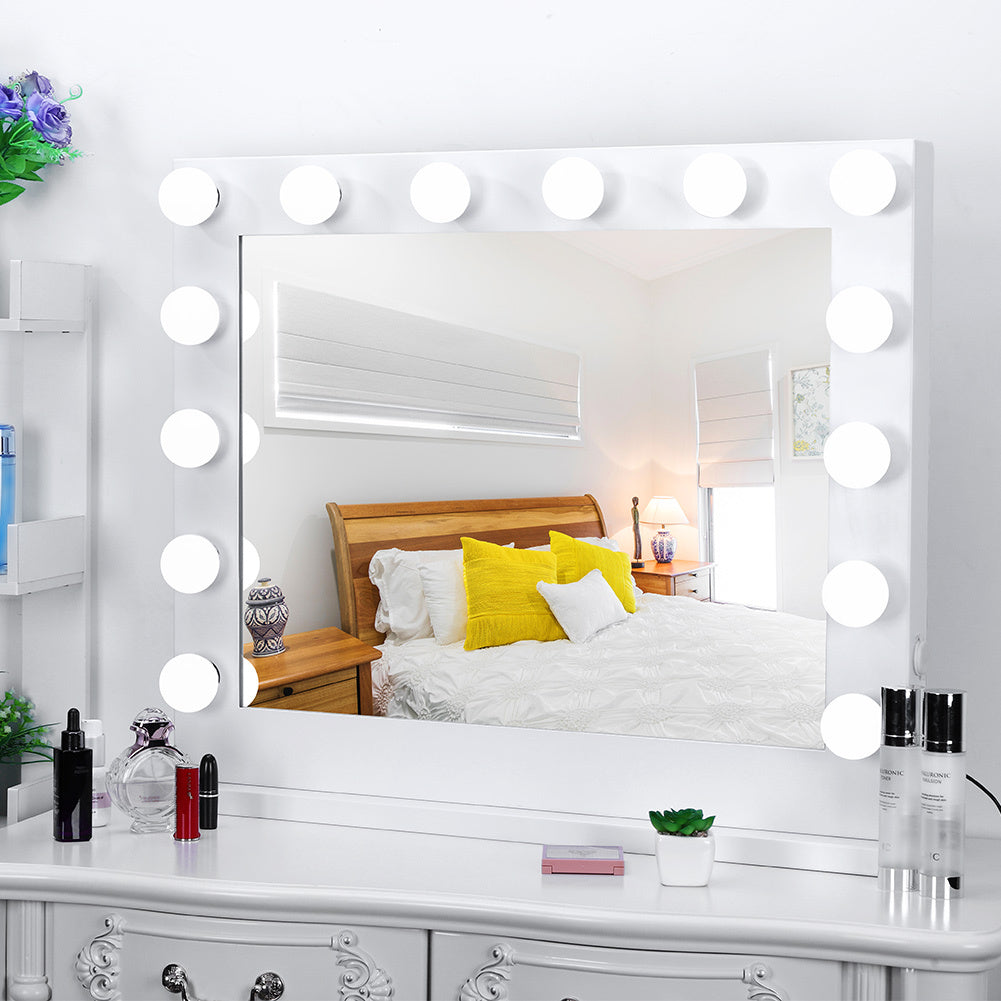 Makeup Mirror with LED Lamp – Large White Vanity Mirror with Adjustable Lighting